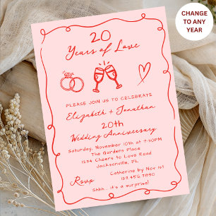 Invitation Mariage Anniversaire de Mariage Rose Dessiné à la