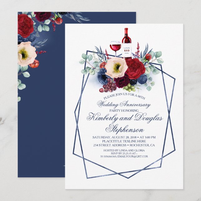 Invitation Mariage Anniversaire Dégustation de Vin Bourgogne  (Devant / Derrière)