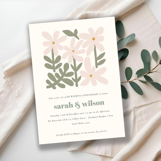 Invitation Mariage Anniversaire Fleur Rétro Teintée de Brun (Créateur téléchargé)