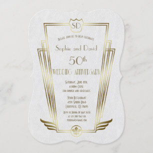 Invitation Mariage Anniversaire Monogramme Art Déco Royal Gol