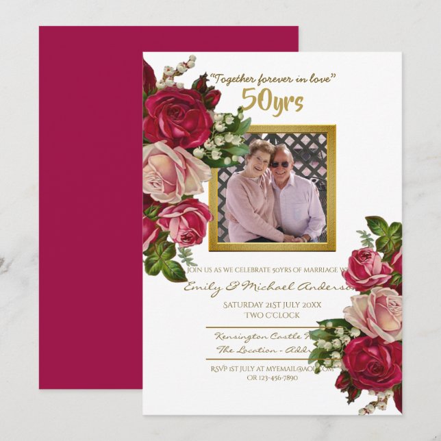 Invitation Mariage Anniversaire Rose Vintage - TOUTES LES ANN (Devant / Derrière)