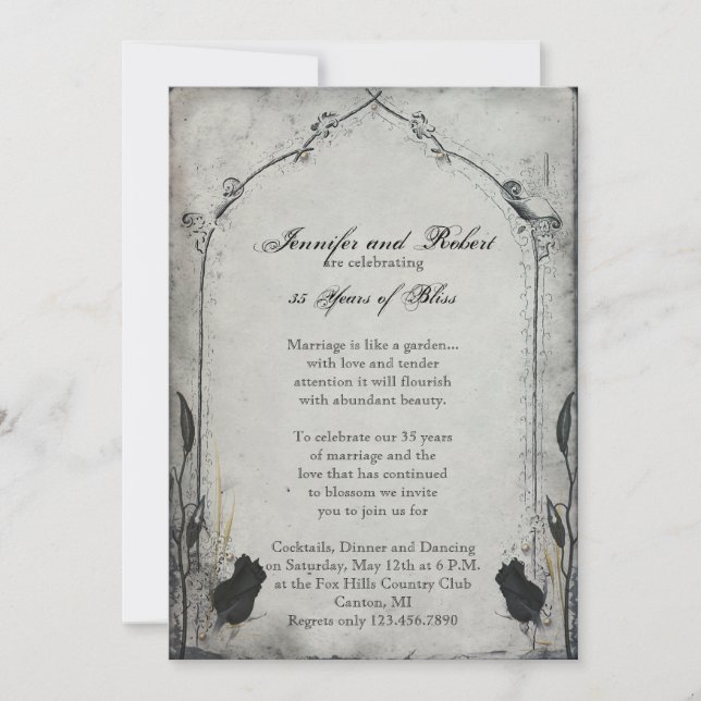 Invitation Mariage Anniversaire Treillis Rose Noire Gothique (Devant)
