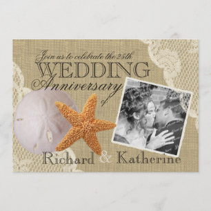 Invitation Mariage Anniversaire Vintage Plage et Dentelle