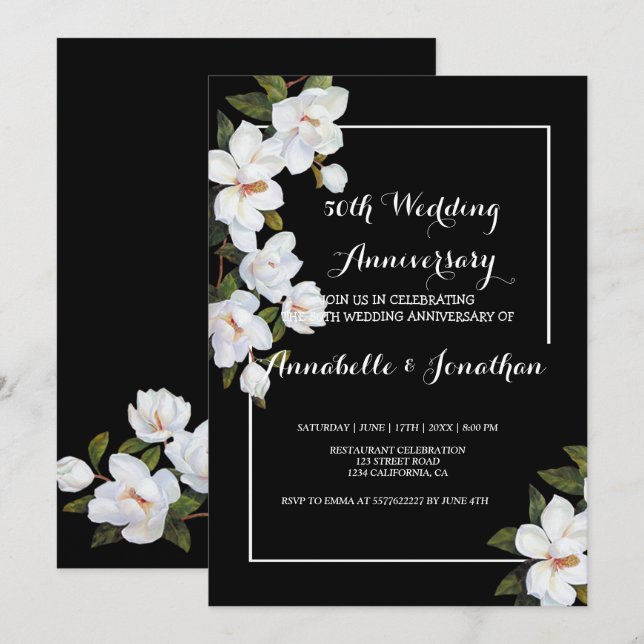 Invitation Mariage Anniversaire Vintage Rose Blanche (Devant / Derrière)