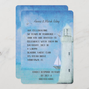 Invitation mariage anniversaire voilier et phare océanique