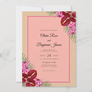 Invitation Mariage Anthurium Bourgogne Eucalyptus Palmier
