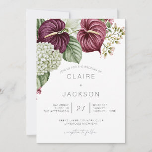 Invitation Mariage Anthurium et Hydrangea Vin de Bourgogne