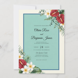 Invitation Mariage Anthurium Plumeria Eucalyptus sarcelle