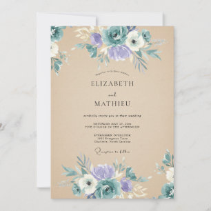 Invitation Mariage Antique Champagne Fleur de Pervenche