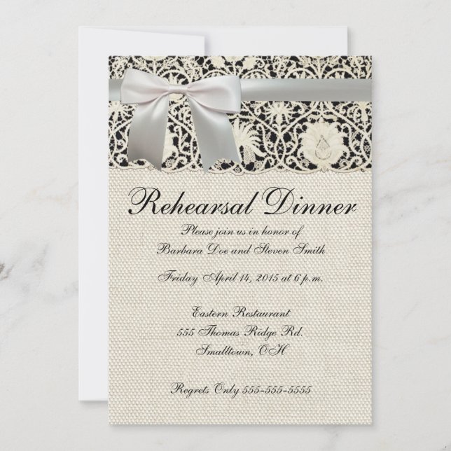Invitation Mariage Antique Dentelle Lin Blanc Classique Joli (Devant)