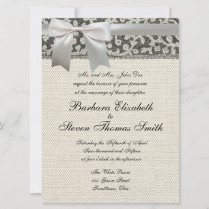 Invitation Mariage Antique Dentelle Lin Blanc Classique Joli