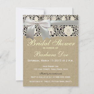 Invitation Mariage Antique Dentelle Lin Blanc Classique Joli