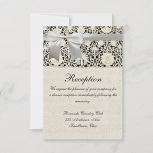 Invitation Mariage Antique Dentelle Lin Blanc Classique Joli