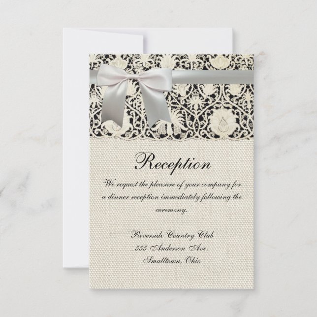 Invitation Mariage Antique Dentelle Lin Blanc Classique Joli (Devant)