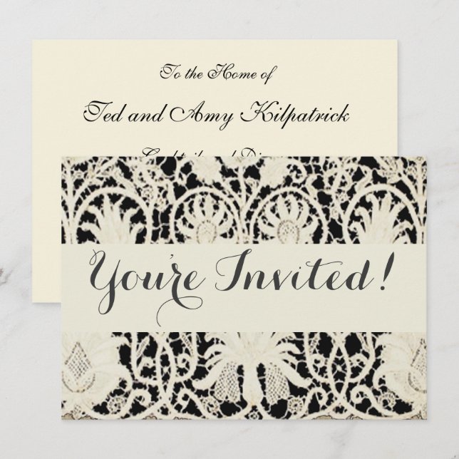 Invitation Mariage Antique Dentelle Lin Blanc Classique Joli (Devant / Derrière)