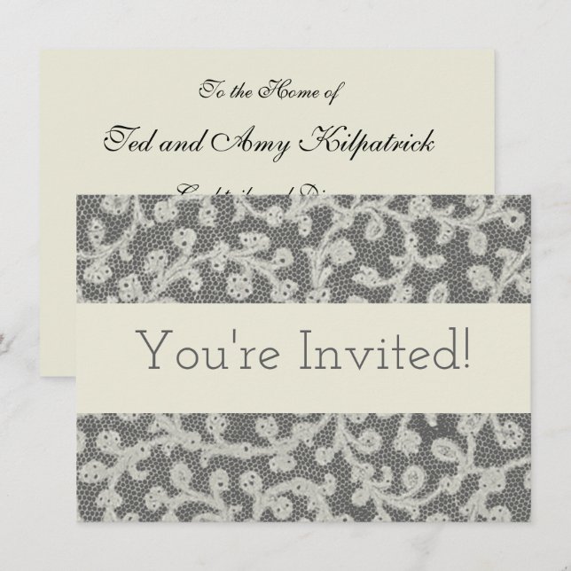 Invitation Mariage Antique Dentelle Lin Blanc Classique Joli (Devant / Derrière)