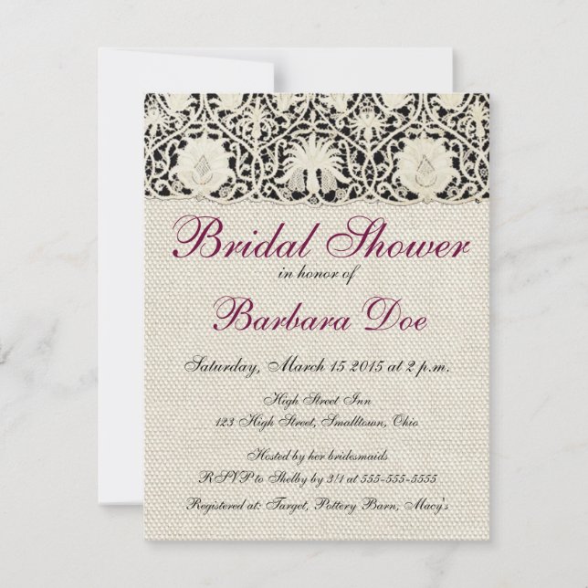 Invitation Mariage Antique Dentelle Lin Blanc Classique Joli (Devant)