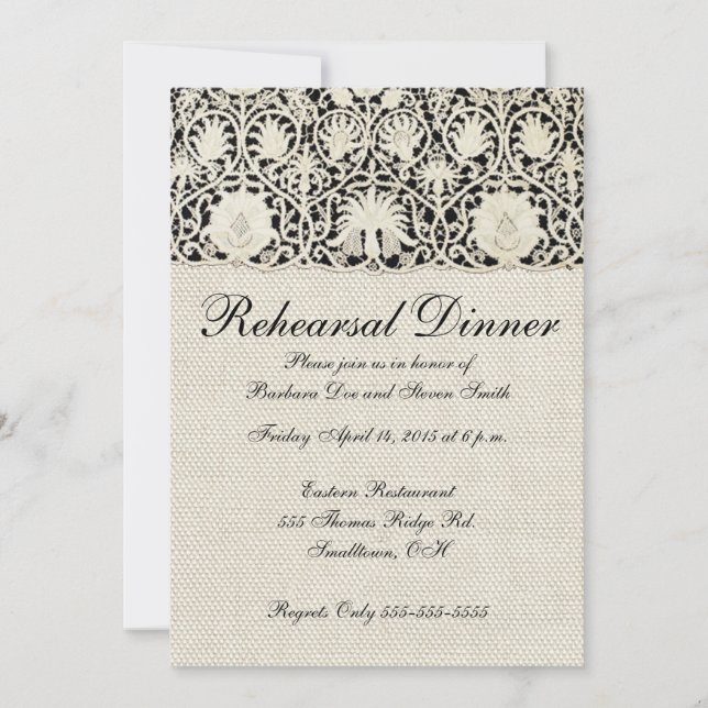 Invitation Mariage Antique Dentelle Lin Blanc Classique Joli (Devant)