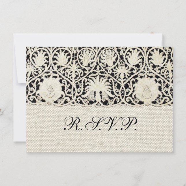 Invitation Mariage Antique Dentelle Lin Blanc Classique Joli (Devant)