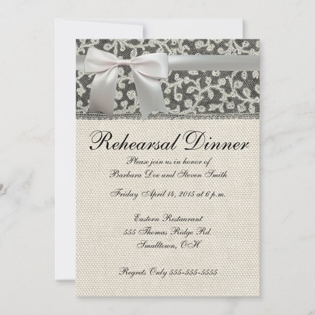 Invitation Mariage Antique Dentelle Lin Blanc Classique Joli (Devant)