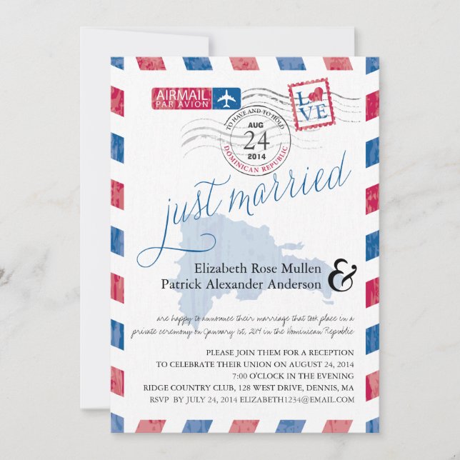 Invitation Mariage Antique par Avion Juste Mariés Après la Ré (Devant)