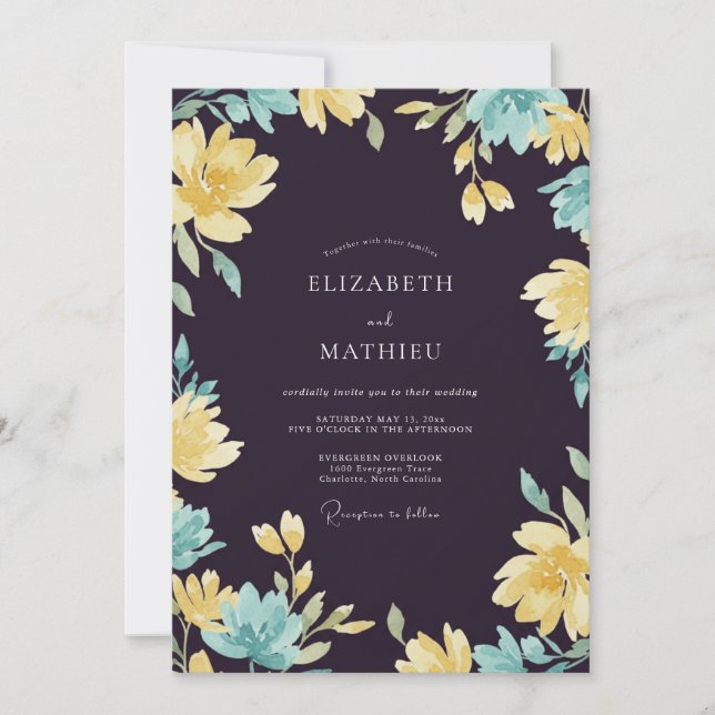Invitation Mariage Antique Prune Profond Doré Peint (Devant)