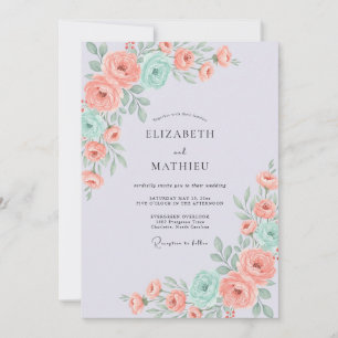 Invitation Mariage Antique Rose Menthe Corail