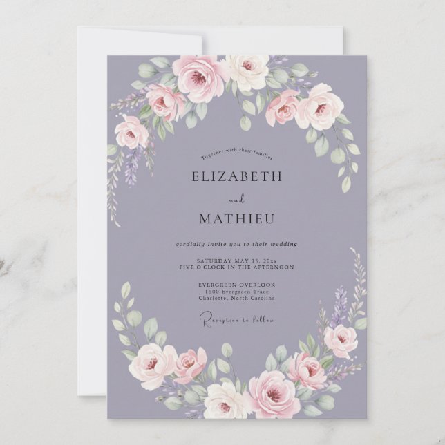 Invitation Mariage Antique Rose Poussiéreuse (Devant)