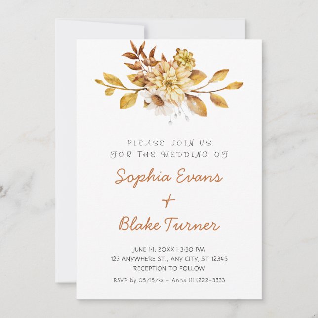 Invitation Mariage Antique Rustique Fleurs Blanches Douces (Devant)