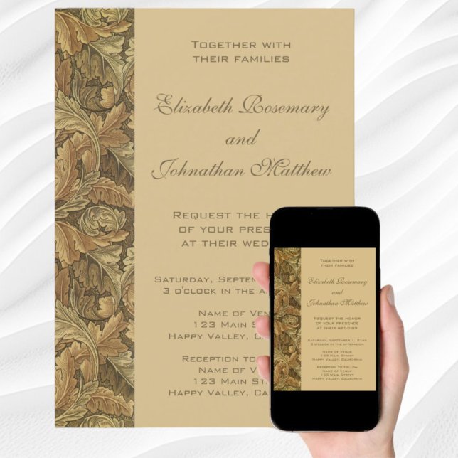 Invitation Mariage Antique Victorien Feuilles Chaudes d'Autom (Antique Victorian Warm Autumn Leaves Wedding Invitation)