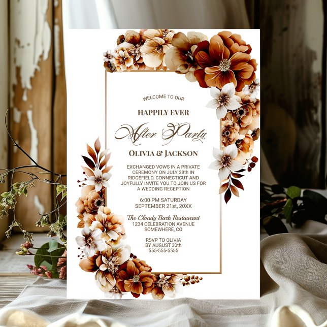 Invitation Mariage après la fête brûlé Orange Floral Réceptio (Créateur téléchargé)