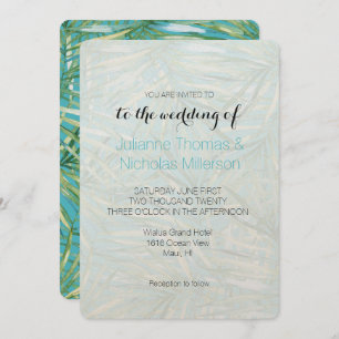 Invitation Mariage Aqua Blue Green Tropical Feuille Watercolo
