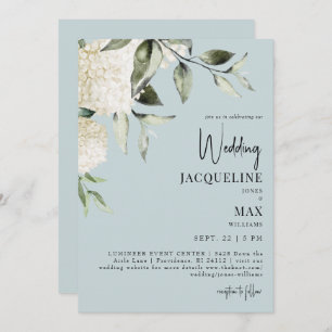 Invitation Mariage Aqua Blue White Hydrangeas