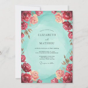 Invitation Mariage Aqua Bourguignon Fleur