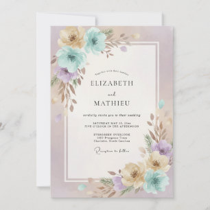 Invitation Mariage Aqua Champagne Ranunculus Eucalyptus