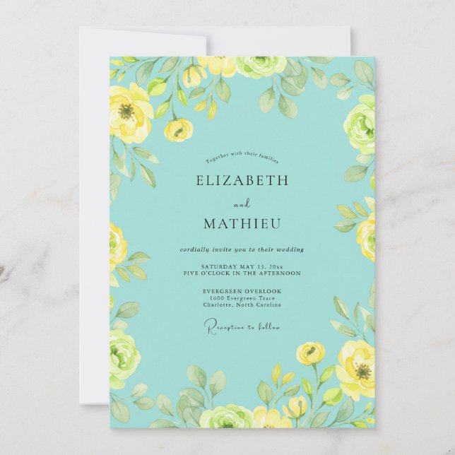 Invitation Mariage Aqua Citron Renoncule Eucalyptus (Devant)