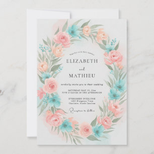Invitation Mariage Aqua Coral Petal