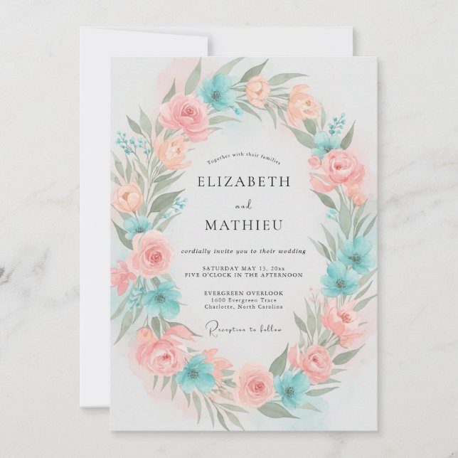 Invitation Mariage Aqua Coral Petal (Devant)
