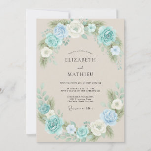 Invitation Mariage Aqua Crème Pivoine