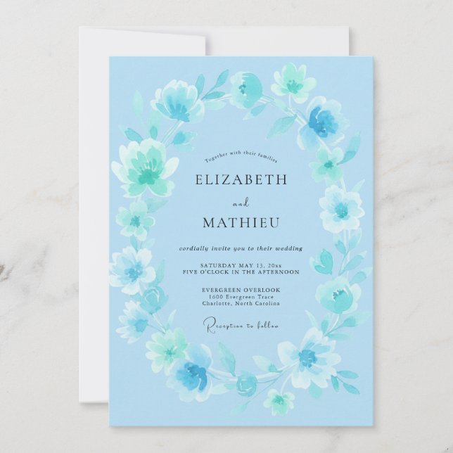 Invitation Mariage Aqua Dreamy Blossom (Devant)