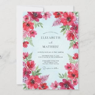Invitation Mariage Aqua et Coquelicot Cramoisi