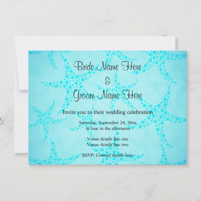 Invitation Mariage Aqua et Starfish Turquoise. (Devant)