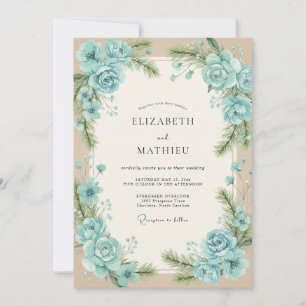 Invitation Mariage Aqua Feuillage Beige Eucalyptus