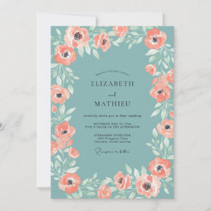 Invitation Mariage Aqua Fleur de Corail Chaud