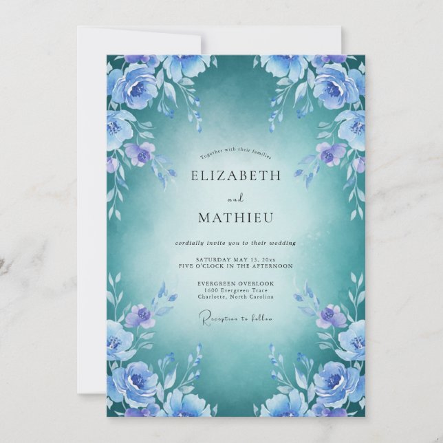 Invitation Mariage Aqua Lavande Feuillage Eucalyptus (Devant)