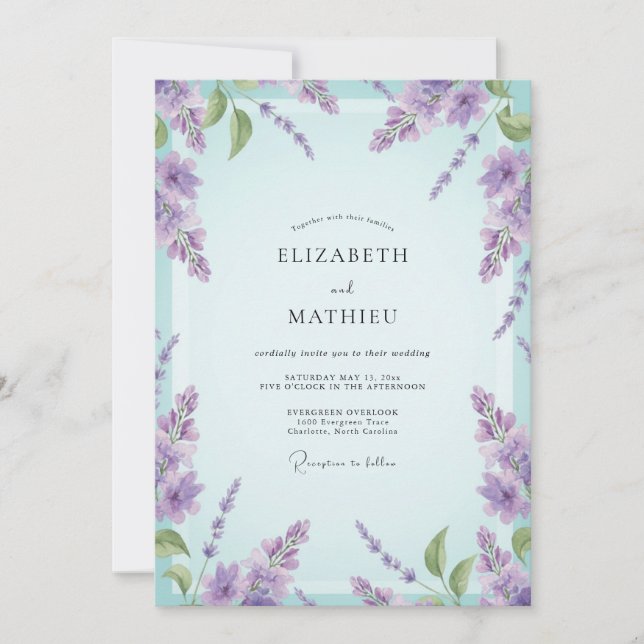 Invitation Mariage Aqua Lilas Wisteria (Devant)