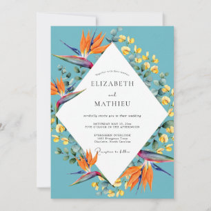 Invitation Mariage Aqua Oiseau de Paradis Eucalyptus
