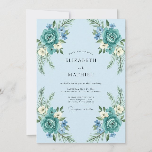 Invitation Mariage Aqua Paeony (Devant)