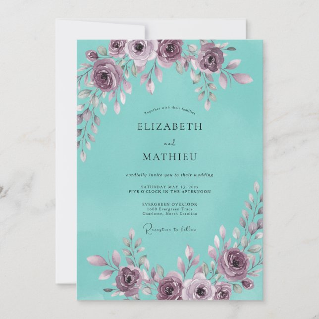 Invitation Mariage Aqua Pivoine Mauve (Devant)