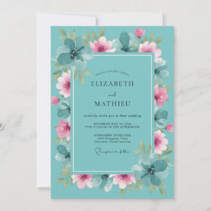 Invitation Mariage Aqua Pivoine Rose Poussière